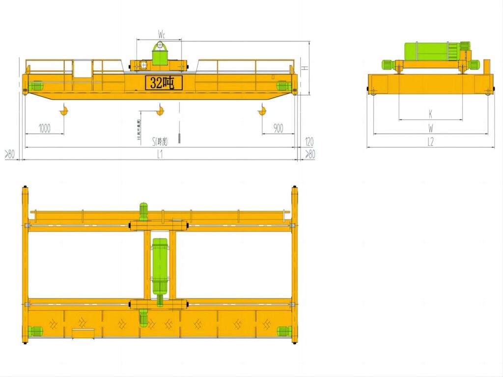 32吨电动葫芦双梁起重机结构图