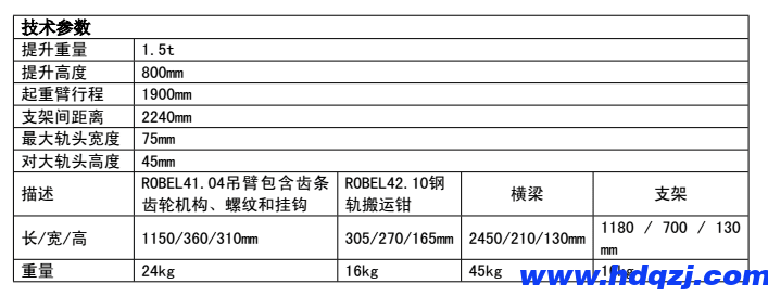 钢轨搬运装置技术参数