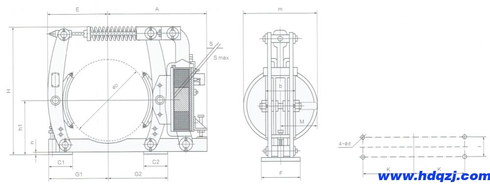 ZWZ3电磁鼓式制动器外形尺寸图