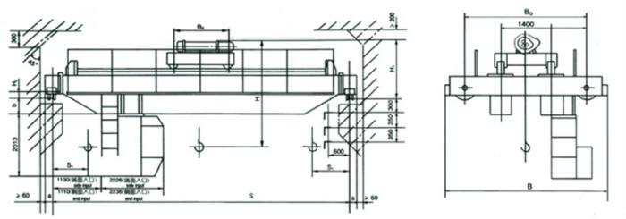 LH型电动葫芦双梁桥式起重机外形尺寸图纸